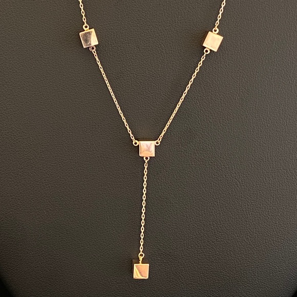 14k YELLOW GOLD CUBE STATION DROP NECKLACE PENDANT